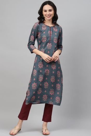 Rayon Floral Print Stitched Kurta And Pant Set KR04512639