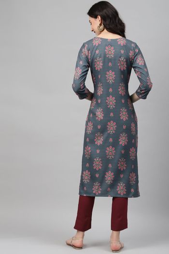 Rayon Floral Print Stitched Kurta And Pant Set KR04512639