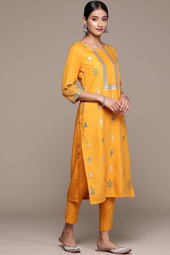 Rayon Floral Print Stitched Kurta And Pant Set KR04512687