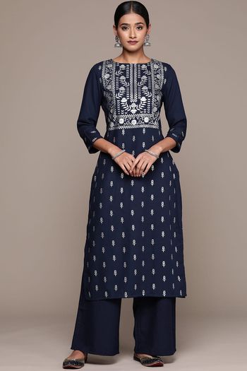 Rayon Floral Print Stitched Kurta and Palazzo Set KR04512681