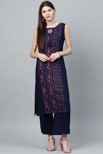 Rayon Ikkat Print Stitched Kurta and Palazzo Set KR04512626