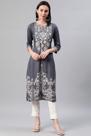 Rayon Stitched Foil Print Kurti KR04511993