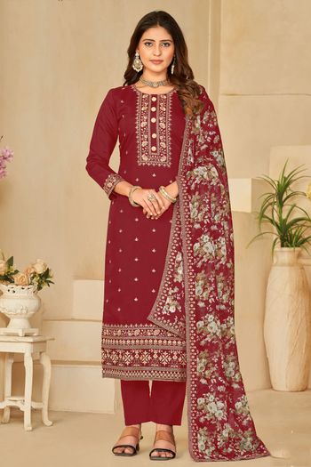 Roman Silk Semi Stitched Pant Style Suit SM01640348