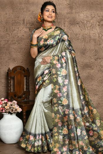 Silk Floral Printed Saree SR05800375