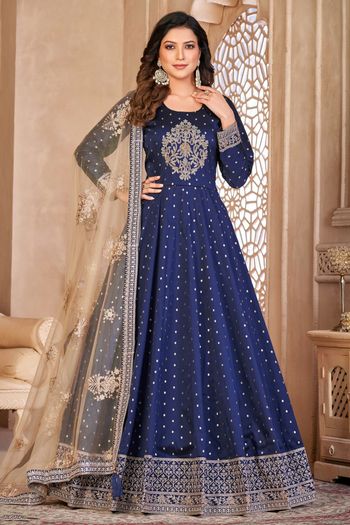 Taffeta Silk Semi Stitched Anarkali Suit SM01640322