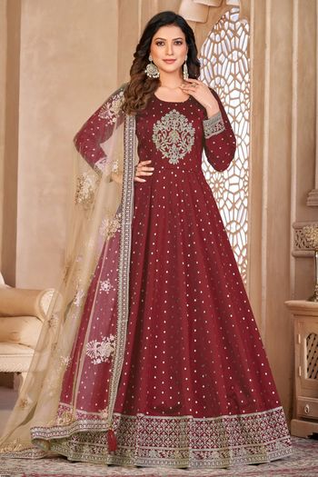 Taffeta Silk Semi Stitched Anarkali Suit SM01640323