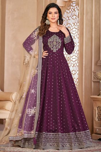 Taffeta Silk Semi Stitched Anarkali Suit SM01640321