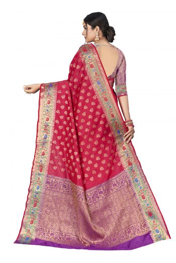 Art Silk Woven Saree In Rani Pink Colour - SR4840037