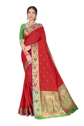 Art Silk Woven Saree In Red Colour - SR4840040