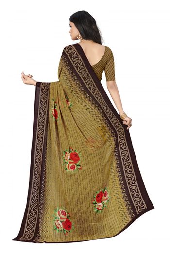 Chiffon Printed Saree In Olive Green Colour - SR4840122