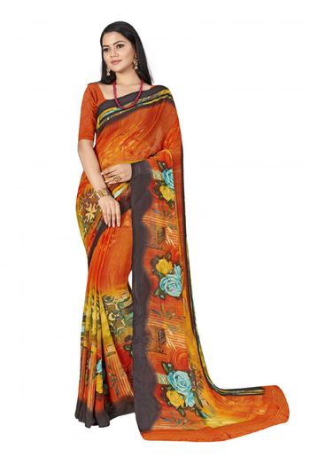 Chiffon Printed Saree In Orange Colour - SR4840119