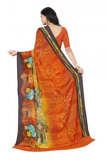 Chiffon Printed Saree In Orange Colour - SR4840119