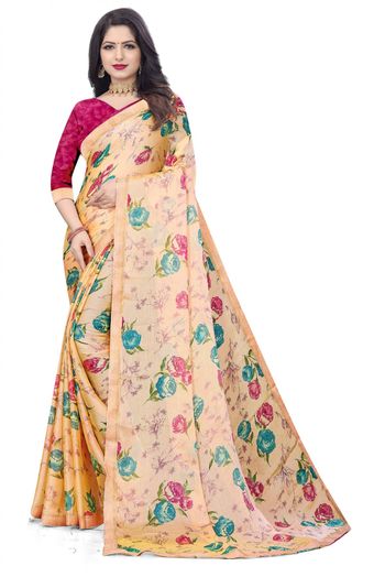 Chiffon Printed Saree In Peach Colour - SR5413671