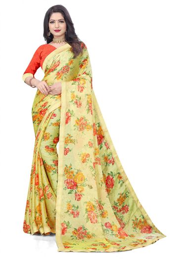 Chiffon Printed Saree In Yellow Colour - SR5413673