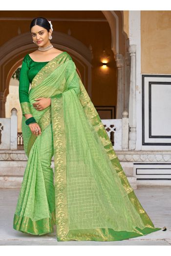 Cotton Silk Woven Saree In Green Colour - SR4840174