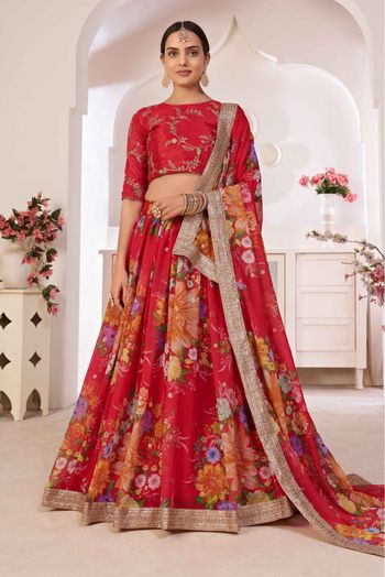 Georgette Digital Print Lehenga Choli In Red Colour - LD3880382