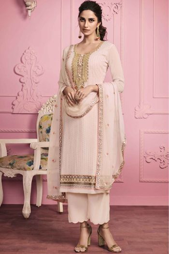 Net Embroidery Palazzo Pant Suit In White Colour - SM5630007