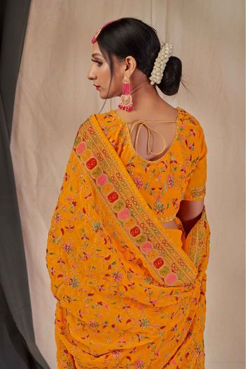 Georgette Embroidery Saree In Mustard Colour - SR1543402