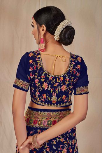 Georgette Embroidery Saree In Navy Blue Colour - SR1543403