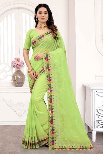 Georgette Embroidery Saree In Pista Green Colour - SR4690662