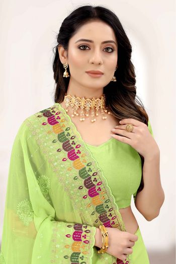 Georgette Embroidery Saree In Pista Green Colour - SR4690662