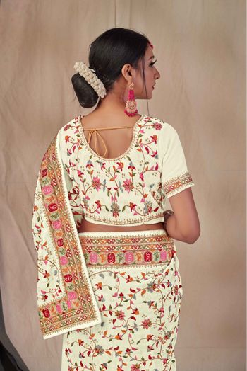Georgette Embroidery Saree In White Colour - SR1543400