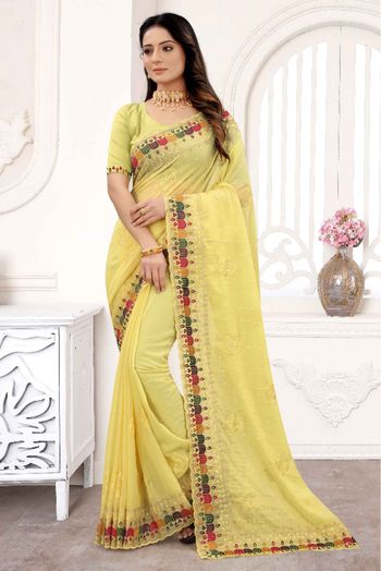 Georgette Embroidery Saree In Yellow Colour - SR4690658