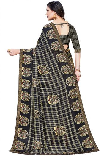 Georgette Printed Saree In Black Colour - SR4840238