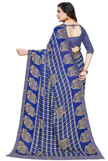 Georgette Printed Saree In Blue Colour - SR4840235