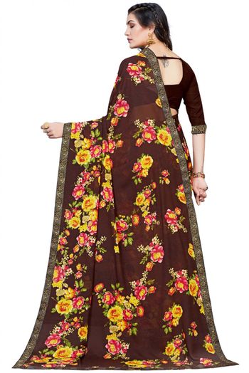 Georgette Printed Saree In Brown Colour - SR4840215