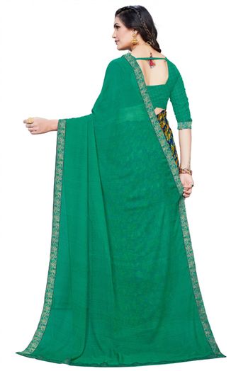 Georgette Printed Saree In Green And Blue Colour - SR4840220