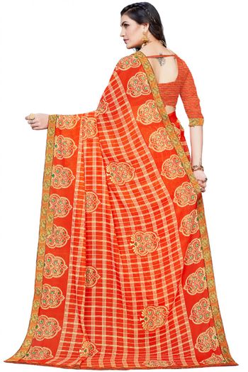 Georgette Printed Saree In Orange Colour - SR4840236