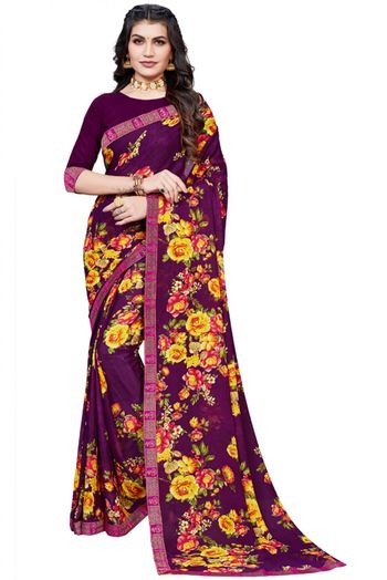 Georgette Printed Saree In Purple Colour - SR4840216