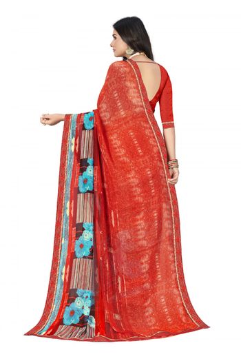 Georgette Printed Saree In Red Colour - SR4840140