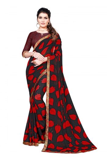 Georgette printed Saree In Black And Red Colour - SR4840175