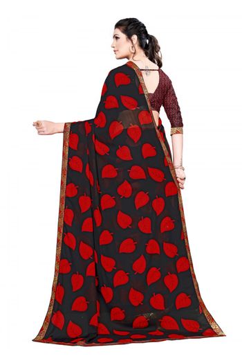 Georgette printed Saree In Black And Red Colour - SR4840175