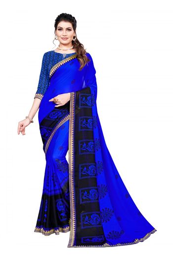 Georgette printed Saree In Blue Colour - SR4840182