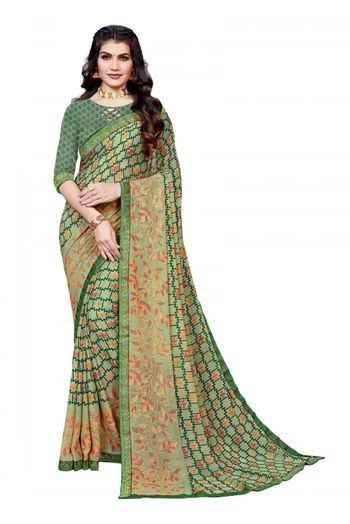 Georgette printed Saree In Olive Green Colour - SR4840193