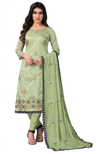 Modal Chanderi Embroidery Pant Style Suit In Olive Green Colour - US3234178