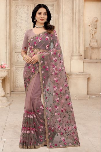 Net Embroidery Saree In Dusty Pink Colour - SR4690688