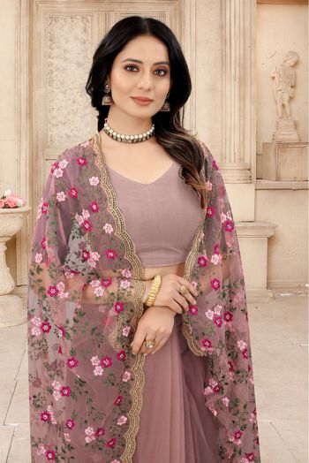 Net Embroidery Saree In Dusty Pink Colour - SR4690688