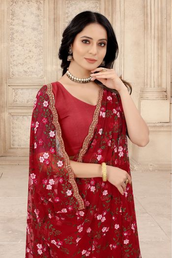 Net Embroidery Saree In Red Colour - SR4690686
