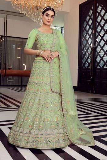 Organza Thread Work Lehenga Choli In Green Colour - LD4900858