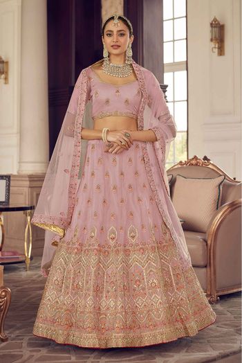 Organza Thread Work Lehenga Choli In Peach Colour - LD4900846