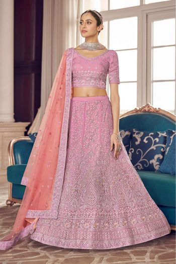 Organza Thread Work Lehenga Choli In Pink Colour - LD4900857