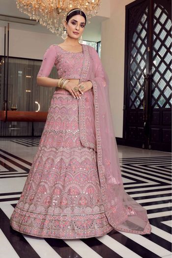 Organza Thread Work Lehenga Choli In Pink Colour - LD4900859