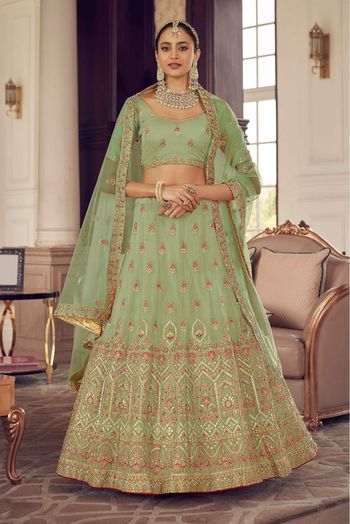 Organza Thread Work Lehenga Choli In Pista Green Colour LD4900847 A