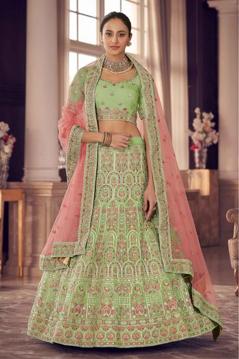 Organza Thread Work Lehenga Choli In Pista Green Colour - LD4900854