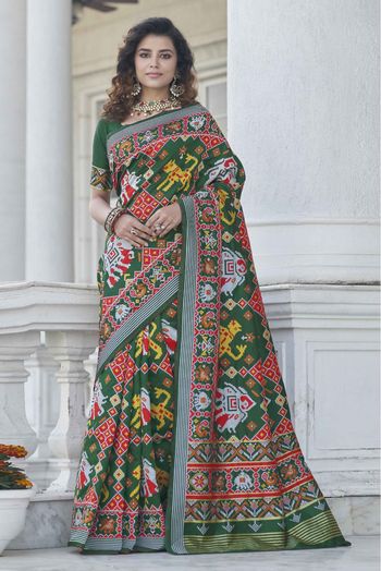 Patola Silk Woven Saree In Green Colour - SR5010086