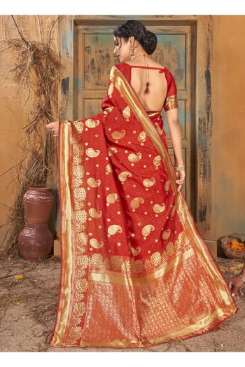 Silk Blend Woven Saree In Red Colour - SR4840074